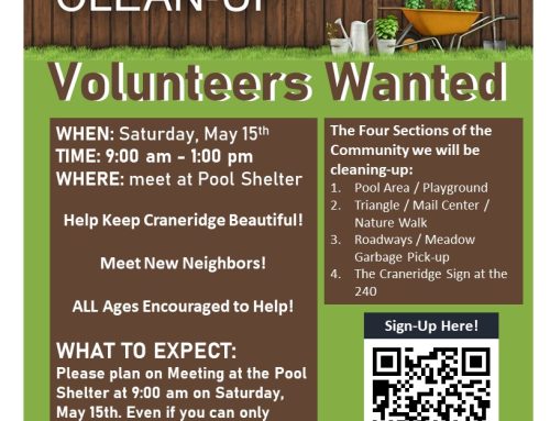 Craneridge Spring Clean-up Day, Saturday, May 15th – Volunteers Needed