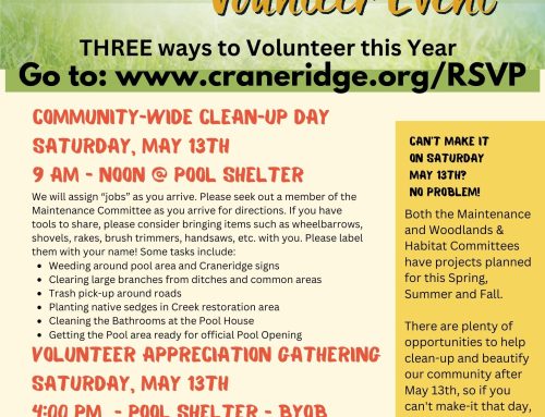 Craneridge Spring Fling Volunteer Events – starting on Saturday, May 13th